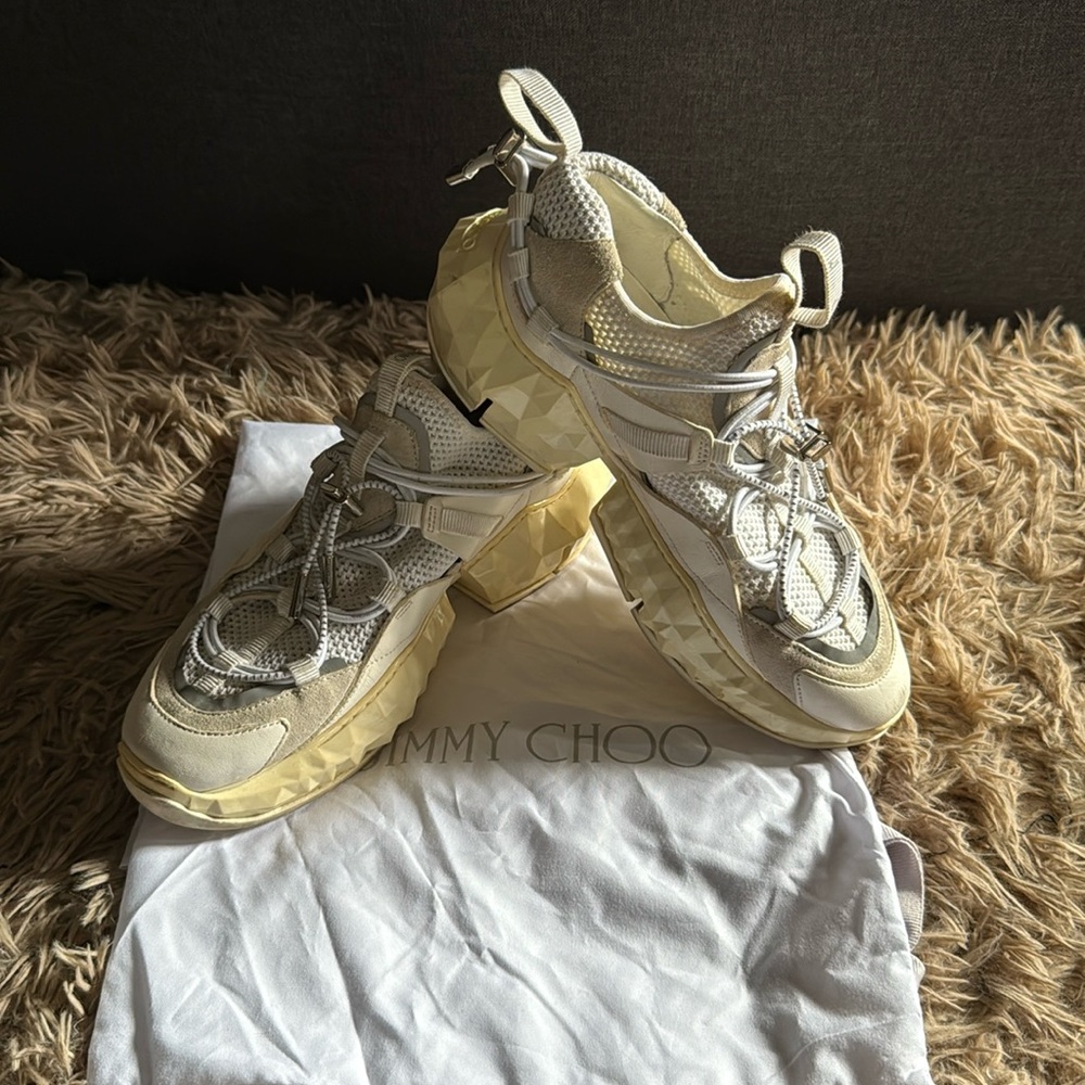 Jimmy Choo White and Cream Sneakers